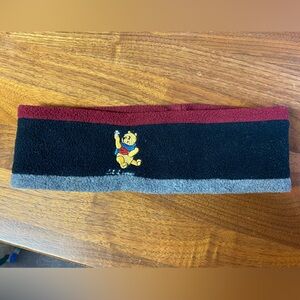 Vtg Disney Winnie the POOH Winter Headband Adult Fleece Black Red Let It Snow